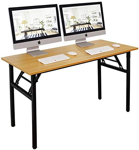 DlandHome 55 inches Folding Table Computer Desk Portable Table Activity Table Conference Table Home Office Desk, Fully Assembled Teak DND-ND5-140TB