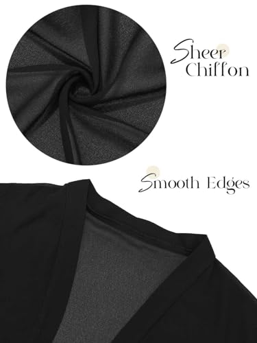 Image of GORAIS Evening Chiffon Shrugs Black Short Sleeve Jacket Open Front Sheer Bolero Cardigan for Women and Girls