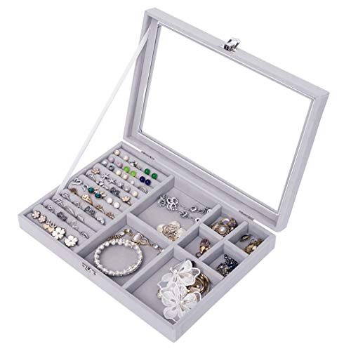 IvyH Organizador de joalharia, estojo de armazenamento da bandeja de exibição de jóias para colar, relógio, anel, pulseira, brinco, broches