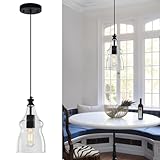 SHJNGMY Modernes Glas Pendelleuchte E27 Klarglas Schatten Schwarz Bauernhaus Insel Hängelampe für Küche Anhänger Beleuchtung über Waschbecken Schlafzimmer Esszimmer(Schwarz-C)