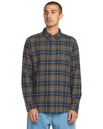 Image of Volcom Men's Caden Plaid Long Sleeve Flannel Shirt - Button-Front, Soft Brushed Cotton