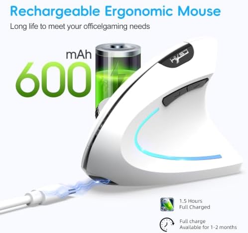 TukeSM New 2.4G Dual-Mode Vertical Mouse Colorful Luminous ergonomics Wireless Silent Office Game e-Sports (Black 2.4G + BT5.1 Charging Silent) — view 4