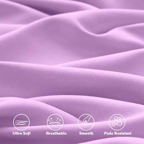 Image of KKJIAF 3 Piece Toddler Sheet Set Microfiber, Includes a Flat Sheet, a Fitted Sheet and a Ruffle Pillowcase, Light Purple