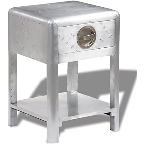 vidaXL Mesita auxiliar de aluminio con cajón y estante Cover