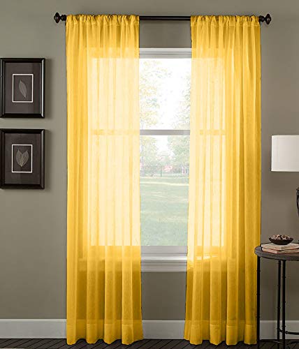 Dekor WorldCotton Yellow Sheer Rod Pocket Curtain Set (Pack of 2)-110x150cm (4x5Feet) Window Curtain-for Bedroom and Living Room