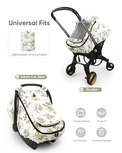 Image of Car Seat Cover for Baby, with Mesh and Zipper, Animals Green