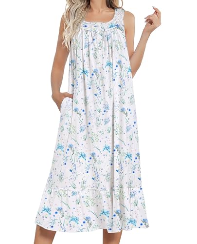 Image of Ekouaer Women's Nightgowns Long Sleeveless Night gown with Pockets Soft Ladies Nightdress