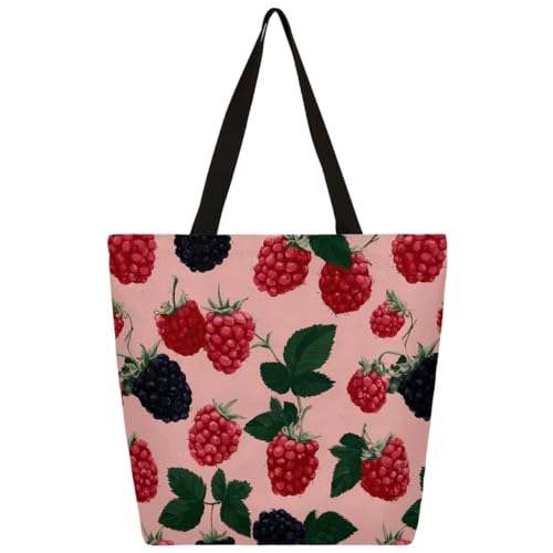 Image of Mexpekil Berry Red Black Canvas Tote Bag for Women Girls Reusable Grocery Shopping Bags Large Ladies Handbags Multipurpose Shoulder Bag