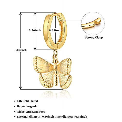 Butterfly Hoop Earrings 14K Gold Plated Dainty Drop Huggies Hoop Earrings For Women Girls #TOP5