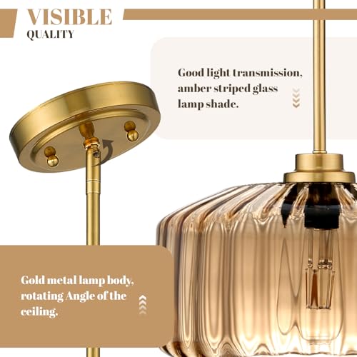 Image of 2-Pack Kitchen Island Hanging Lights Amber Glass Pendant Light Fixtures 1 Light 11.8 Inch Glass Shade Mid Century Farmhouse Hanging Lamps for Bedside Living Room Dining Room