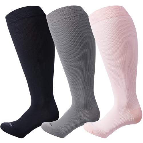 Image of LEVSOX Plus Size Compression Socks for Women Men Wide Calf Extra Large 15-20 mmHg Knee High Sock for Nurses Pregnant Travel