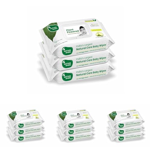 Image of Mother Sparsh Natural Care Water Baby Wipes with Lid | 100% Plant Made Fabric From Forest Land | Fresh+Cleanse (with Cucumber) Plant Powered Wet Wipes For Baby I Cotton Cloth Like Bigger Sheets | 60 Pcs (Pack of 12)