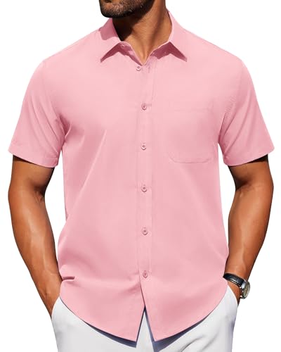 Image of Alimens & Gentle Men's Short Sleeve Dress Shirts Wrinkle Free Untucked Casual Button Down Shirt