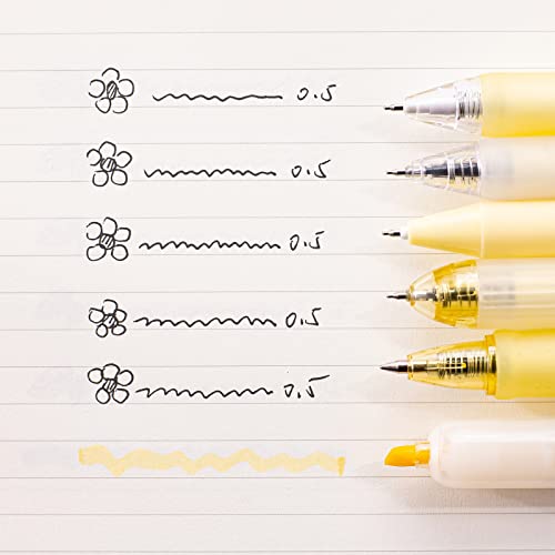 Terdey Gel Pens Set Cute Pens, Kawaii School Supplies Retractable Gel Ink Black Novelty Pens With 1 Pack Color Highlighter Suitable For School Home Office Writing Fine Point 0.5Mm(6 Pieces) (Yellow) #TOP3