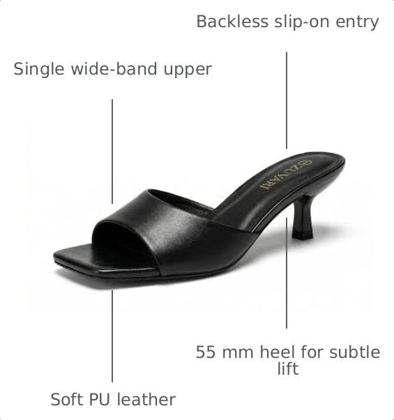 ZUVARI Women's Black Kitten Heels Sandals Square Open Toe Stiletto 2 Inch Low Heel Mules Dressy Slides Cute Kitty Heels Comfy Low Rise Heel Backless Fashion Sandal Size 10 by ZUVARI - Used condition - Image 3
