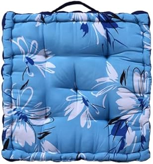 Kuber Industries (Pack of 6) Chair Pad | Seat Cushion with Button & Handle | Comfortable Seating Pad | Relax Back Chair Pad | Cotton Chair Pad for Car, Office | Square Floral Printed | Sky Blue