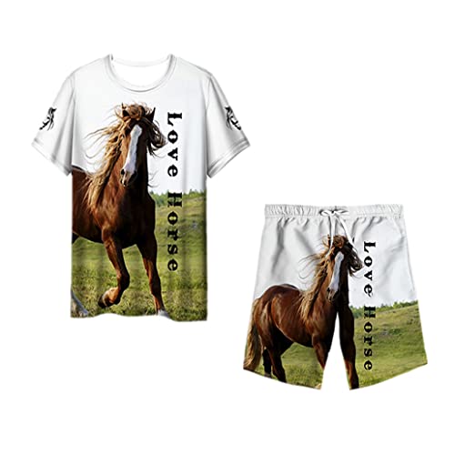 T-shirt et short imprimé cheval en 3D anti-chaleur pour rester frais et décontracté en taille XL