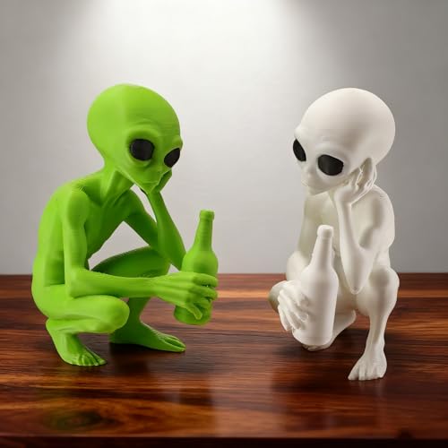 Set de 2 Estatuas Alienígenas 3D Impresas Verde y Blanco miniatura 5