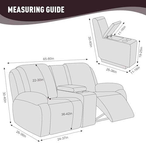 Image of KinCam Loveseat Recliner Covers with Middle Console Slipcover, Recliner Sofa Covers 2 Seat Couch Cover Stripe Jacquard Furniture Protector Covers with Elastic Bottom for Kids, Pets (Dark Coffee)
