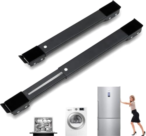 Image of Adjustable Washing Machine Stand with Wheels | Movable Fridge Stand for 7kg 8kg 9kg, Single Double Door, Top /Front Load Washer, Fridge & Dishwasher, 360 Rotating Wheels, Anti-Vibration Pads, Black