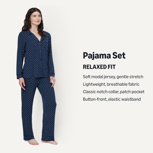 Image of Amazon Essentials x Sofia Grainge Women's Stretch Modal Long-Sleeve Button-Front Top and Full-Length Bottom Pajama Set