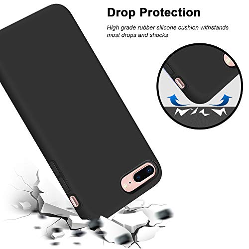 Anuck Iphone 8 Plus Case, Iphone 7 Plus Case, Soft Silicone Gel Rubber Bumper Case Microfiber Lining Hard Shell Shockproof Full-Body Protective Case Cover For Iphone 7 Plus /8 Plus 5.5" - T Black #TOP5