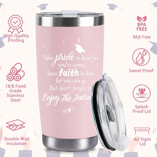 2026 Graduation Gift for Her Tumbler - 20 oz Pink Wine Tumbler Cup with Lid,Straw,Brush, Keychain and Card Set with Gift Box for Nursing High School College Female Graduates by CUPLOOV - Used condition - Image 5