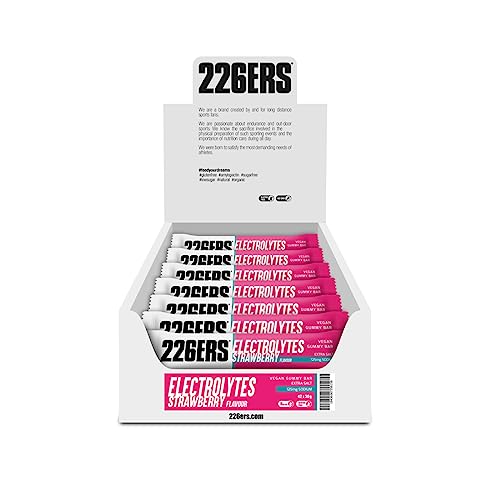 226ERS Vegan Gummy Bars | Barrita Energética Vegana con Electrolitos, Gominola en Barrita, Snack Ciclismo y Running, Fresa - 42 barras x 30g