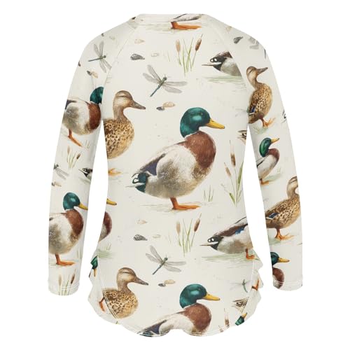 ALAZA Dragonfly Duck Girls One Piece Swimsuit Long Sleeve Rash Guard Swimsuits UV 50+ Swimwear Zipper3