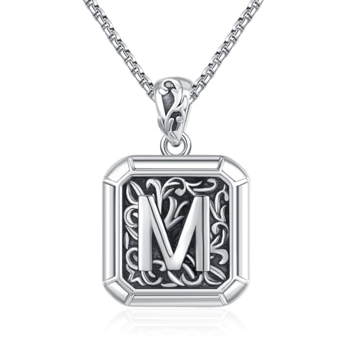 925 Sterling Silver Square Initial Letter Pendant Necklace Jewelry Birthday Gifts for Men With 316L Stainless Steel Chain and Gifts Box