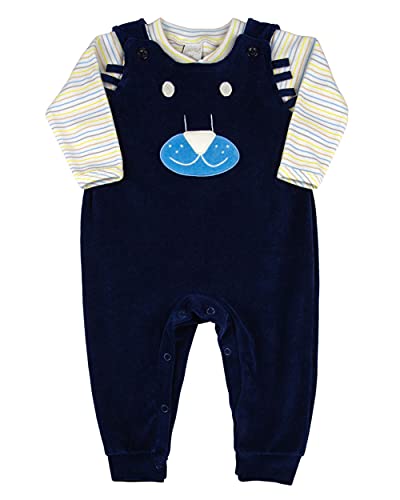 Salopete Bebê de Plush Bordado Leãozinho - Marinho P