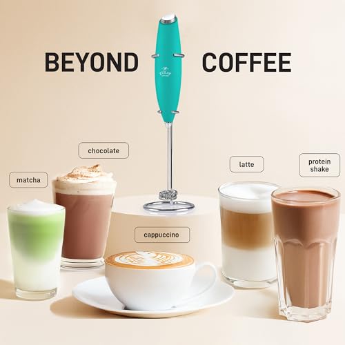 Image of Zulay Kitchen Powerful Milk Frother Wand With Duracell Batteries - Ultra Fast Handheld Drink Mixer - Electric Whisk Foam Maker for Coffee, Lattes, Cappuccino & Matcha - Double Whisk - Caribbean Aqua