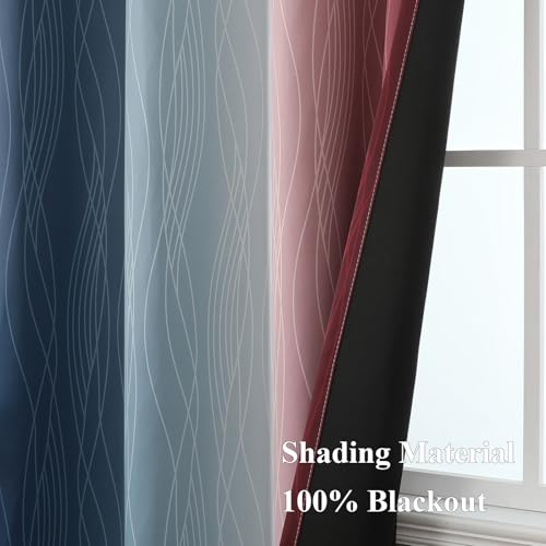 Image of Estelar Textiler Navy Blue and Burgundy Red Ombre Blackout Curtains 54 Inch Length for Window, Room Darkening Thermal Insulated Energy Efficient Grommet Drapes for Bedroom,52x54 Inch,2 Panels