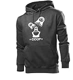 Generisch Sudadera con capucha para hombre de Matryoshkas Ruso CCCP, Gris oscuro jaspeado., S