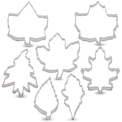 LILIAO Leaf Cookie Cutter Set - 7 Piece - Maple Leaf A & B, Rose Leaf, Ivy Leaf, Oak Leaf A, B & C - Stainless Steel