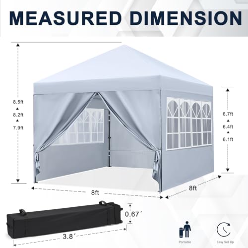 COOSHADE 8x8 Ft Pop up Canopy Tent Enclosed Instant Folding Canopy Shelter with Elegant Church Window Outdoor Pavilion Cater Party Wedding BBQ Events Tent(White)