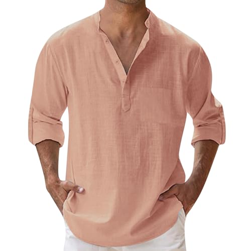 Camisa de algodón para hombre con diseño informal práctico bolsillo en el pecho, Rojo sandía, S