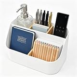 VGECEE Schreibtisch Organizer mit 5 Fächern Stifte Organizer Stiftehalter Schreibtisch Kunststoff Fernbedienungshalter Tisch mit Abnehmbar Bambus Fächer Desk Organizer für Stifte Kosmetika Haftnotizen