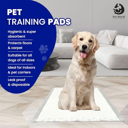 Image of Pet World Training Pads, with Odor Lock Technology & Super Absorbent Pee Pads, Leak-Proof Dog Potty Training Pads for Puppies, Dogs,Cats & Rabbits (60 X 60 cm)(100 Pcs)