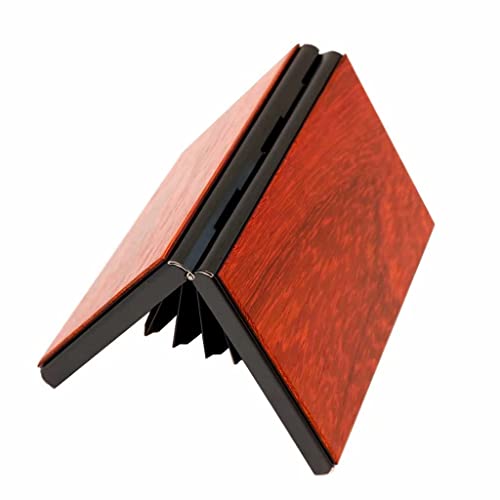 ASKSA Tarjetero para hombre Pop-Up cartera de madera y acero inoxidable Slim Wallet RFID y NFC protección contra cartera para 6 tarjetas, rojo Cover