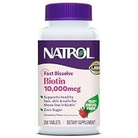 Natrol Natrol Biotin 5000 mcg, Strawberry Flavor, Fast Dissolve Tablets, Extra Strength, 250 Count,
