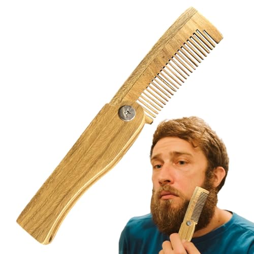 Folding Beard Comb For Men - Natural Wood Anti-Static Pocket Combs | Portable Moustache Comb With Brushing Care | F0r Travel Gro