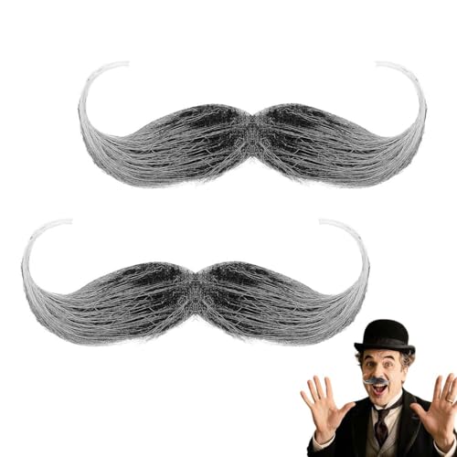 ZZHBOO 2 Barbas postiças, bigodes falsos autocolantes de poliéster, 1 cm, para festas de fantasia, Cosplay, Halloween e eventos, cor preta