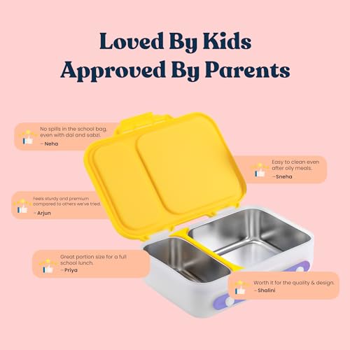 Image of Rabitat Munchbee Pro Personalized Stainless Steel Kids Lunch Box 850ml- Food-Grade Steel Bento Tiffin | 2-Year Brand Warranty | Spill-Proof Flick-Lock | 3 Compartments, BPA-Free,School-Safe MissButter