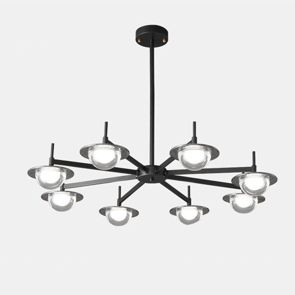KXEcoLife Simple electroplated glass dining chandelier, Italian minimalist full copper for bedroom study room living lamps and lanterns,Black,8 Heads