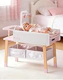 ROBOTIME 18 Inch Doll Changing Table, Wooden Baby Doll Bed with Storage Bins & Drawer, Pink Doll Nursery Furniture for 18 Inch Dolls, Baby Doll Furniture for Pretend Play