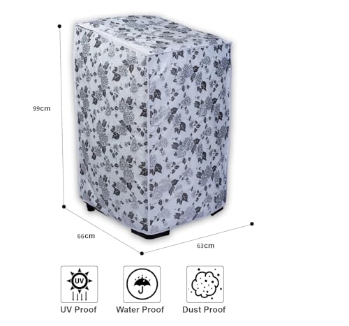 Image of Classic Top Load Washing Machine Cover Suitable for IFB Back Panel 8 Kg, 8.5 Kg, 9 Kg, 9.5 Kg, 10 Kg, 10.5 Kg, 11 Kg, 11.5 Kg, 12 Kg (66cmsX63cmsX99cms, Half White & Grey)