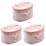 VALICLUD 3 Pièces Cosmétique Voyage Toilette Rose Poisson pour Organisateur Holographique Femmes Maquillage de Rangement Fourre- Tout Cas Queue Brodé à Main Bande Dessinée Portable
