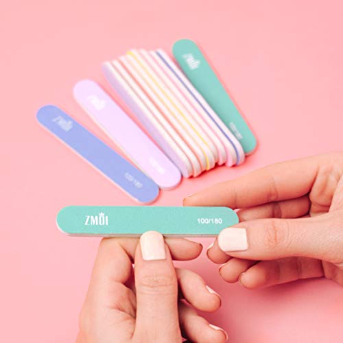 Zmoi Professional Mini Nail File – 12 Stylish - Practical Fingernail File Pack For Natural And Acrylic Nails 100/180 Emery Boards (Macaroon Color) #TOP1