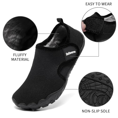 Heiiwarm Kids Winter Cozy House Moccasin Slippers - Comfy Lightweight Bedroom Non-Slip Cotton Fuzzy Soft Sole for Boys and Girls - Black Size 12 by Heiiwarm - Used condition - Image 5